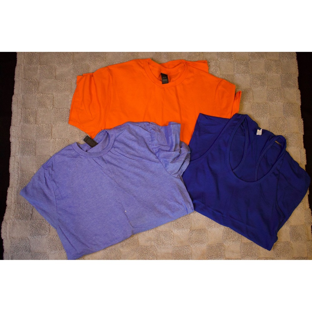 Womens Activewear Bundle 3pc Orange Blue T-Shirts Blue Racerback Tank Top